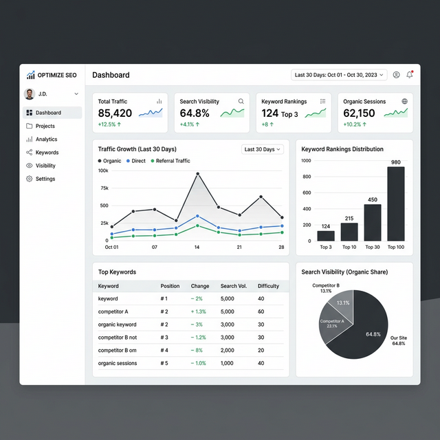 SEO analizės prietaisų skydelis